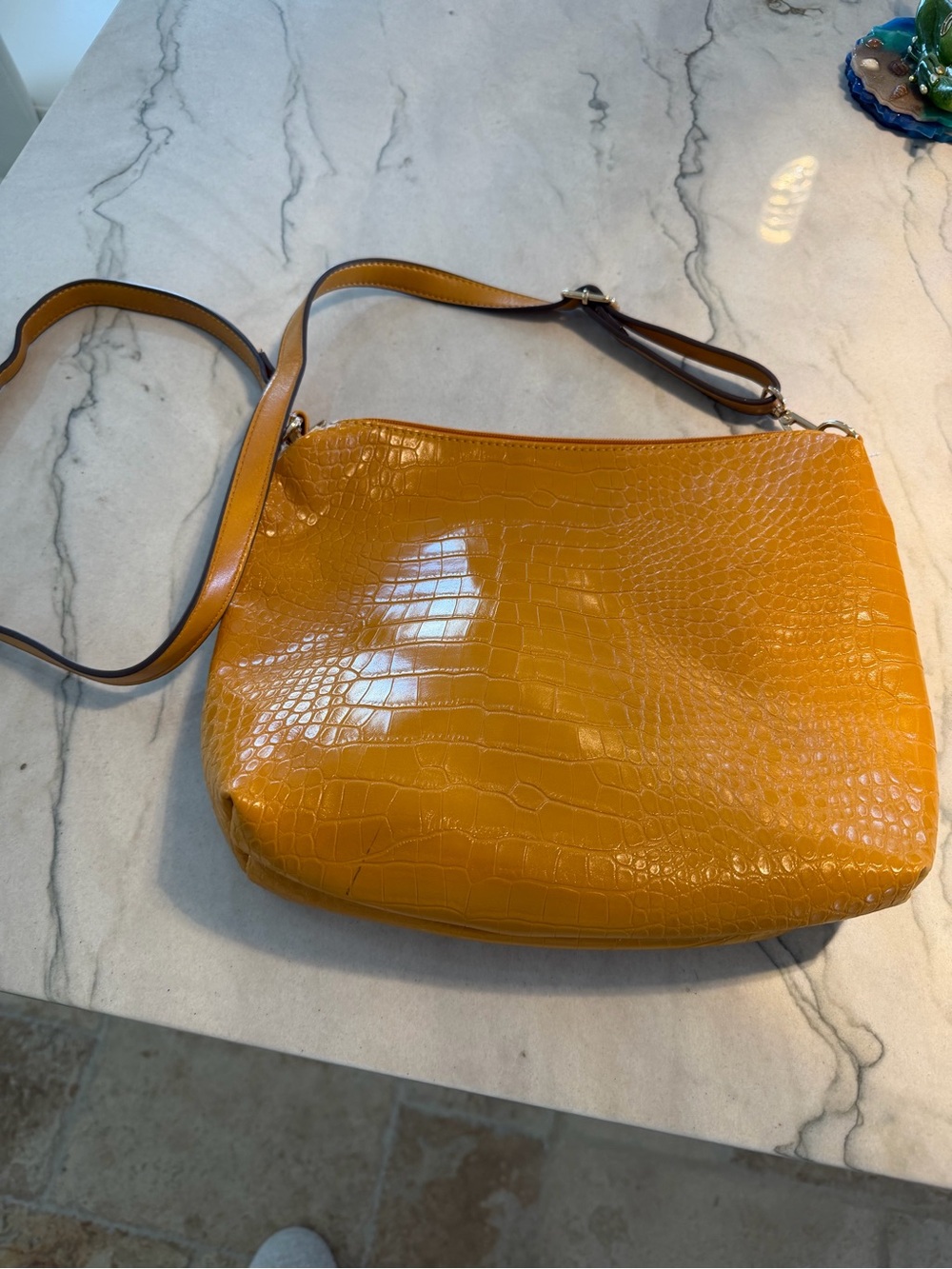 Carlos by Carlos Santana Mustard Croc-Embossed Crossbody Bag!